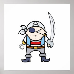 Funny Tecknad Pirat Kid Poster