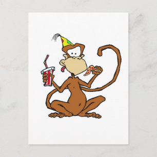 Funny Tecknad Pizza Monkey Vykort