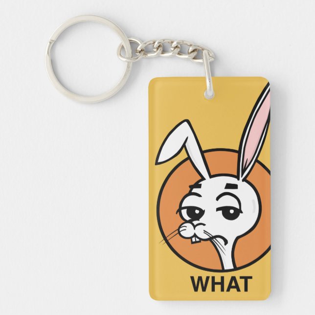 FUNNY TECKNAD RABBIT RETANGULAR NYCKELRING (Framsidan)