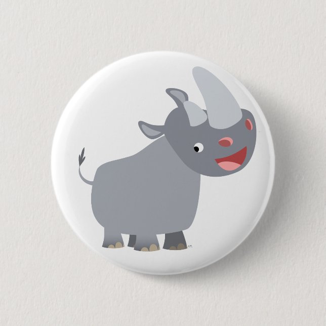 Funny Tecknad Rhino Button Badge Knapp (Framsida)