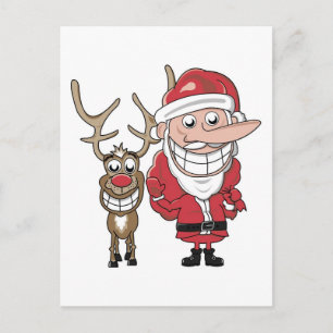 Funny Tecknad Santa och Rudolph Helg Vykort