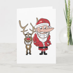 Funny Tecknad Santa och Rudolph Helgkort