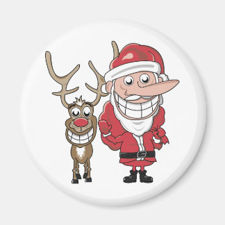 Funny Tecknad Santa och Rudolph Magnet