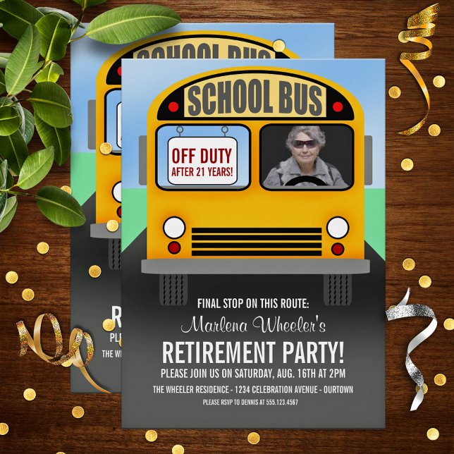 Funny Tecknad School Buss Driver Pension Party Inbjudningar (Skapare uppladdad)