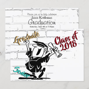 Funny Tecknad Senior Male 🎓 Student (lägg till år Inbjudningar