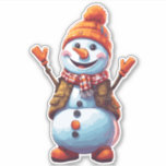 Funny tecknad Snögubbe Klistermärken<br><div class="desc">Snögubbe med en morotnäsa,  en gulsot orange och en snusscarf.</div>