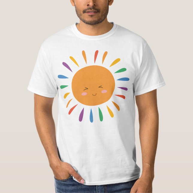 Funny Tecknad Sol HBT T-Shirt - Cheerful Rainbow (Framsida)