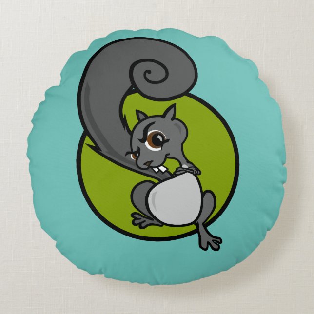 FUNNY TECKNAD SQUIRREL ROUND DEKORATIV KUDDE (Framsidan)