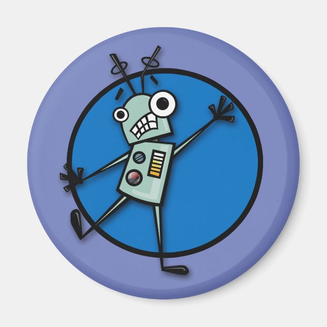 FUNNY TECKNAD STIL ROBOT ROUND MAGNET (Framsidan)