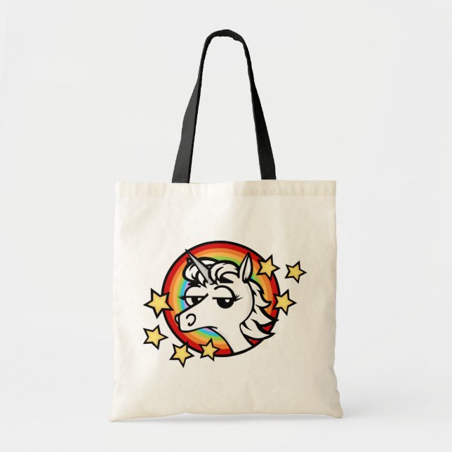 FUNNY TECKNAD UNICORN BUDGET TOTE BAG TYGKASSE (Framsidan)