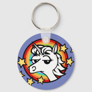 FUNNY TECKNAD UNICORN ROUND KEYCHAIN NYCKELRING