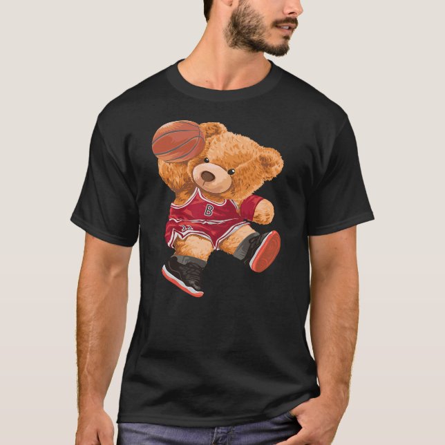Funny Teddy Bear Basketball Slam Dunk Sport Cute C T Shirt (Framsida)