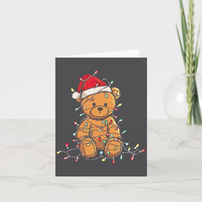 Funny Teddy Bear Christmas Graphics Lights Lover L Kort (Framsida)