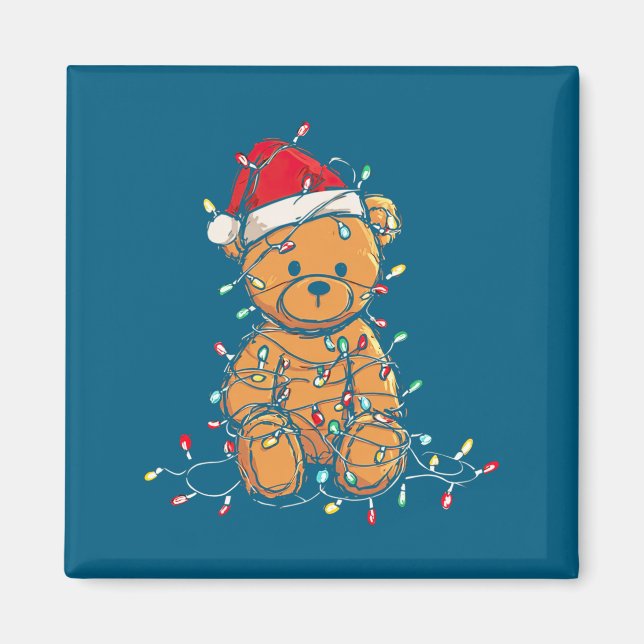 Funny Teddy Bear Christmas Graphics Lights Lover L Magnet (Framsidan)
