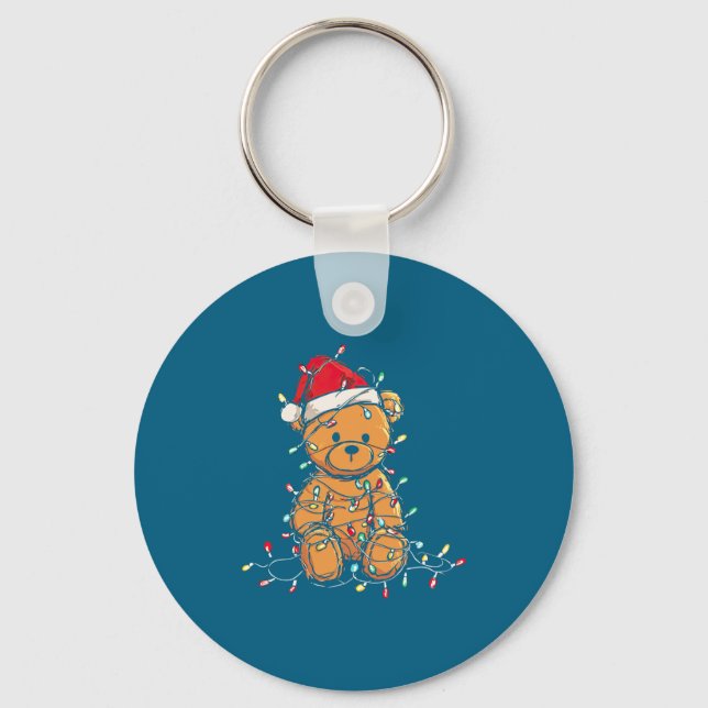 Funny Teddy Bear Christmas Graphics Lights Lover L Nyckelring (Framsida)