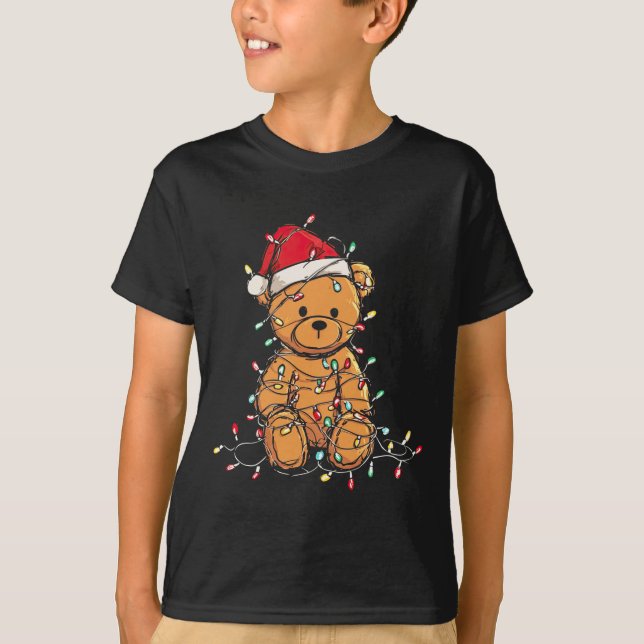 Funny Teddy Bear Christmas Graphics Lights Lover L T Shirt (Framsida)