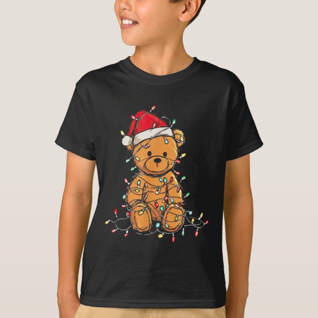 Funny Teddy Bear Christmas Graphics Lights Lover  T Shirt (Framsida)