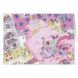 Funny Teenager Girls Messy Bedroom Rosa Art Hälsningskort