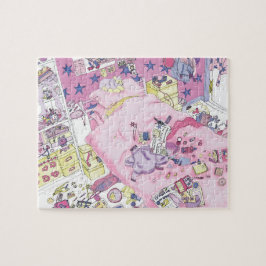 Funny Teenager Girls Messy Bedroom Rosa Art Pussel