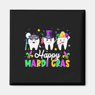 Funny Teeth Lycklig Mardi Gras Dental Squad Dentis Magnet