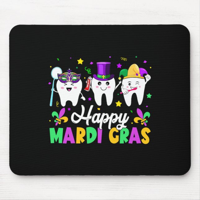 Funny Teeth Lycklig Mardi Gras Dental Squad Dentis Musmatta (Framsidan)