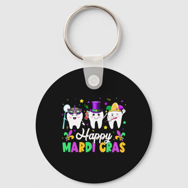 Funny Teeth Lycklig Mardi Gras Dental Squad Dentis Nyckelring (Framsida)