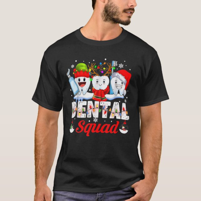 Funny Teeth Santa Reindeer jul Dental Squad T Shirt (Framsida)
