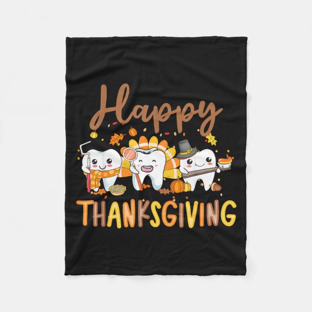 Funny Teeth Thanksgiving Dentist Turkey Dental Squ Fleecefilt (Framsidan)