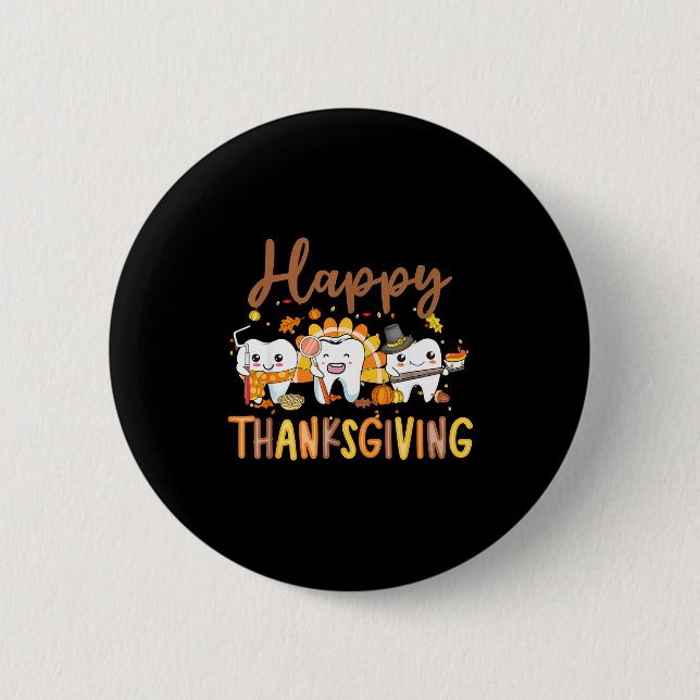 Funny Teeth Thanksgiving Dentist Turkey Dental Squ Knapp (Framsida)