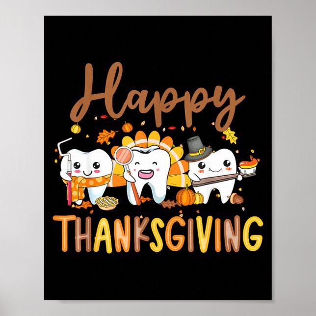 Funny Teeth Thanksgiving Dentist Turkey Dental Squ Poster (Framsidan)