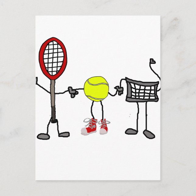 Funny Tennis Characters Tecknad Art Vykort (Framsida)