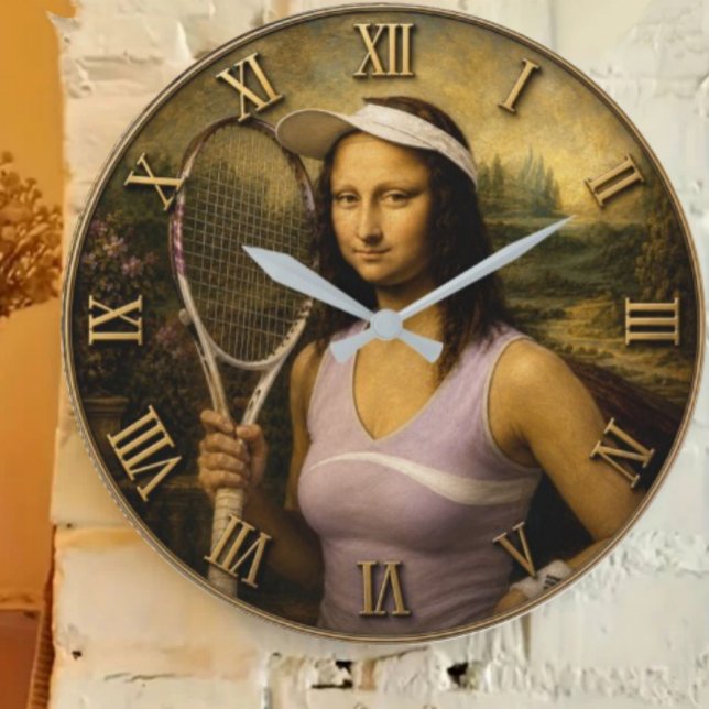 Funny Tennis Mona Lisa  Stor Klocka (Skapare uppladdad)