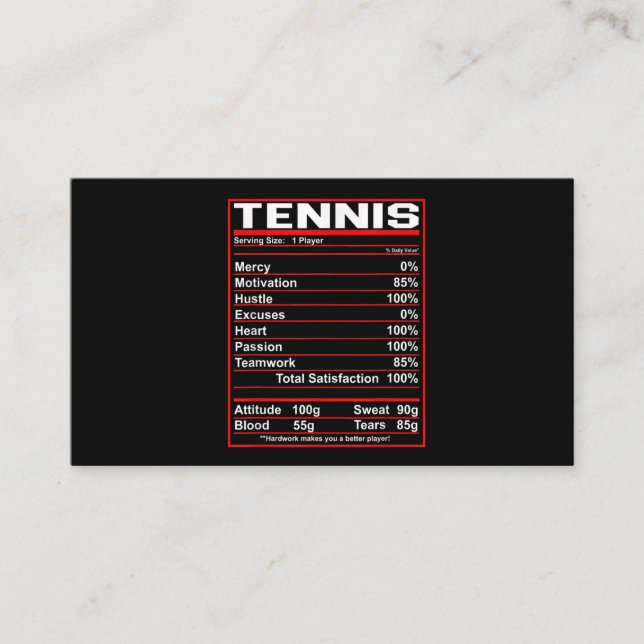 Funny Tennis Nutrition Facts Women Manar Visitkort (Framsida)