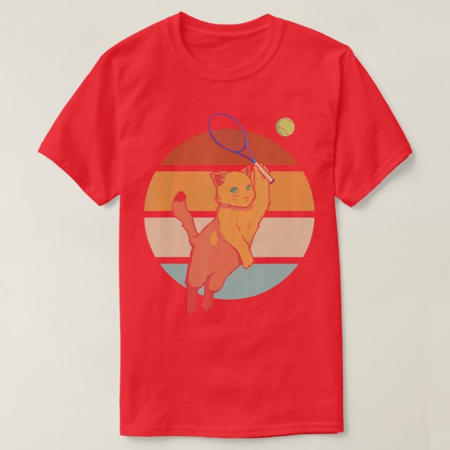 Funny Tennis Racket Cat Pllay Tennis T Shirt (Design framsida)