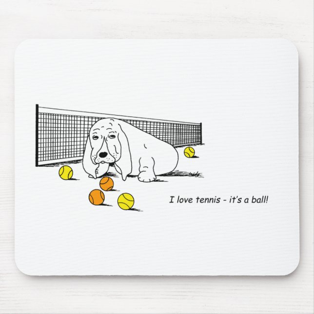 Funny Tennis spelar upp Basset Hound Mouse Pad Musmatta (Framsidan)