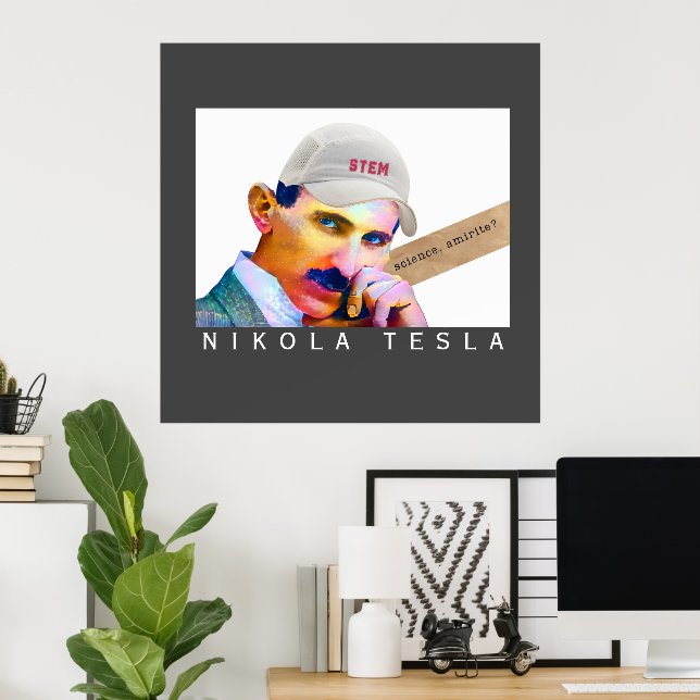 Funny Tesla Porträtt Poster (Hemmakontoret)