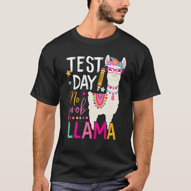 Funny Test Day No Prob-llama Llama Teacher Testing T Shirt (Framsida)