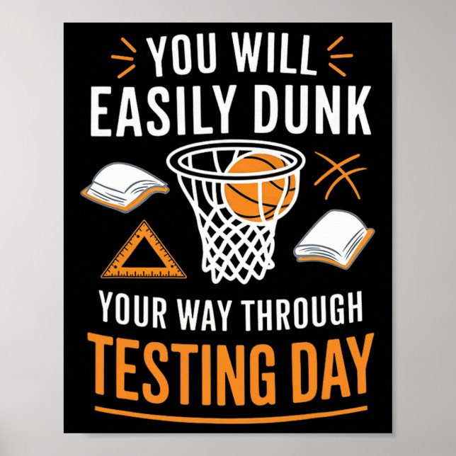 Funny Test Day Teacher Sketll Dunk Testing Day Tea Poster (Framsidan)