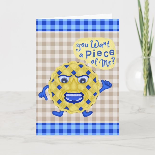 Funny Thanksgiving Blueberry Paj Humor Gingham Helgkort (Framsida)