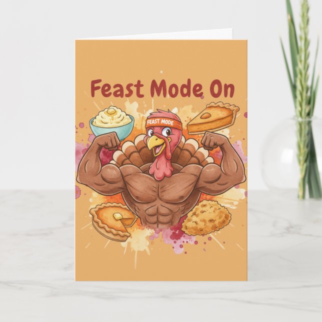 Funny Thanksgiving Card – Feast Mode On Kort (Framsida)