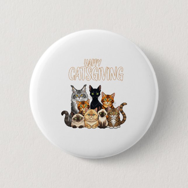 Funny Thanksgiving Cat Lovers Gift Happy Catsgivin Knapp (Framsida)