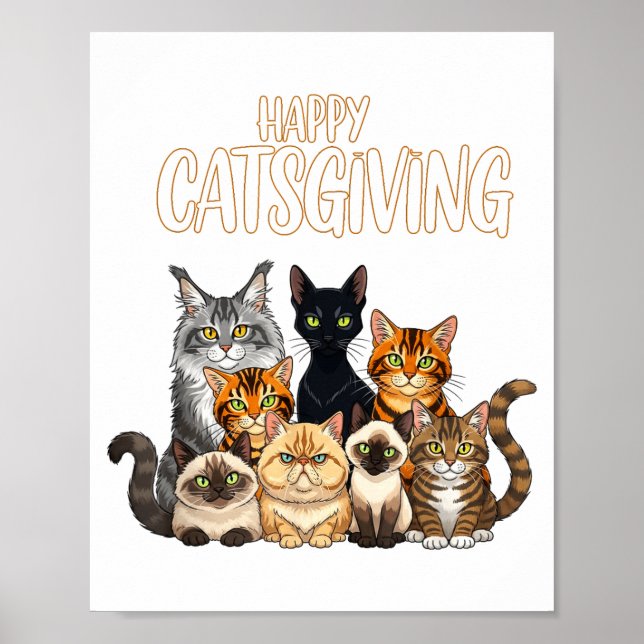 Funny Thanksgiving Cat Lovers Gift Happy Catsgivin Poster (Framsidan)