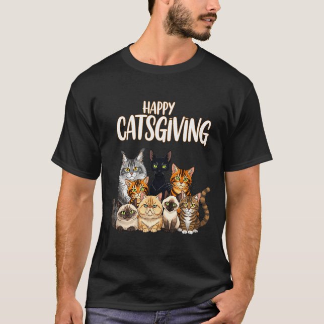Funny Thanksgiving Cat Lovers Gift Happy Catsgivin T Shirt (Framsida)