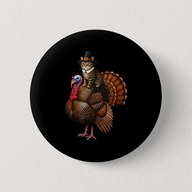 Funny Thanksgiving Cat On Turkey, Lgrim Hat Turkey Knapp (Framsida)