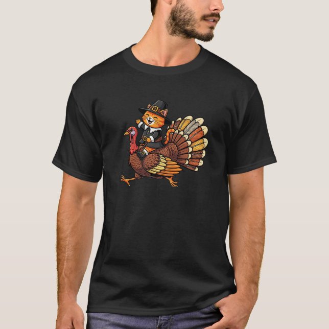 Funny Thanksgiving Cat Turkey Day Fall Autumn Wome T Shirt (Framsida)