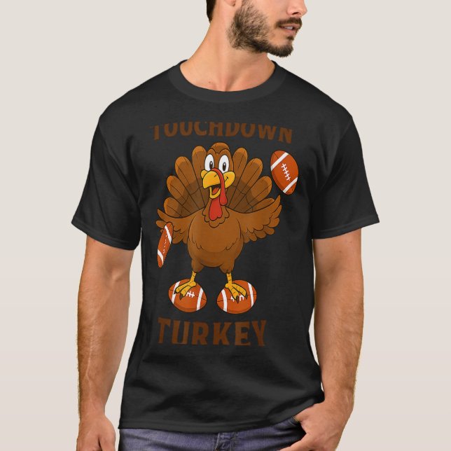 Funny Thanksgiving Football Touchdown Turkey  T Shirt (Framsida)