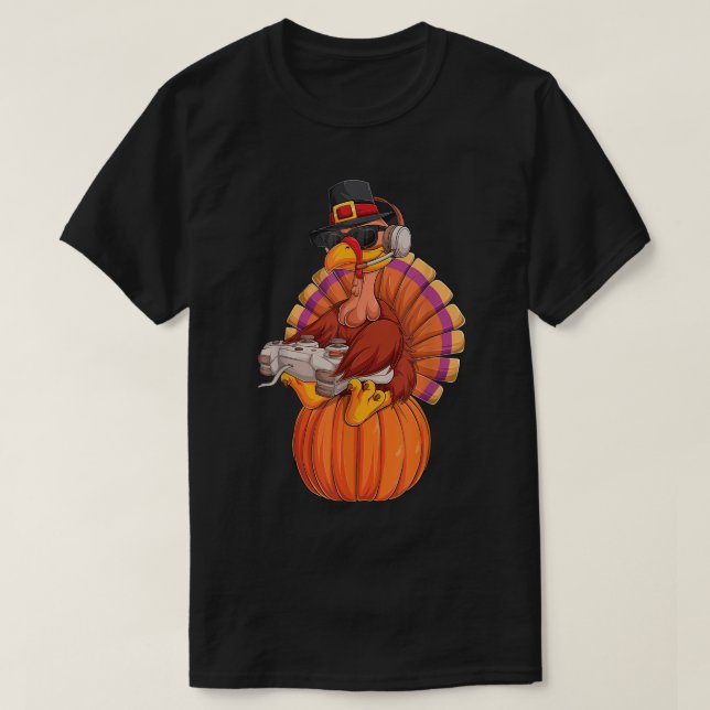 Funny Thanksgiving Gamer Turkey Design T Shirt (Design framsida)