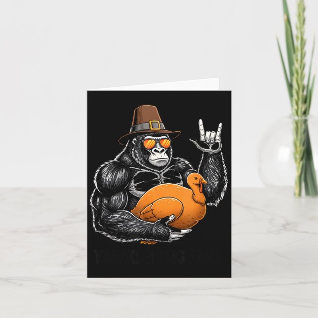 Funny Thanksgiving Gorilla Holding Turkey Lgrim Ha Kort (Framsida)