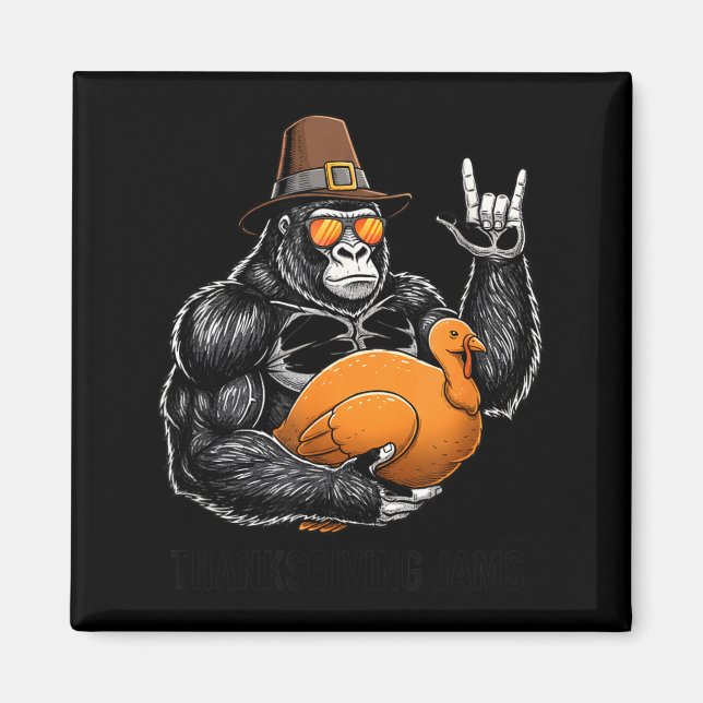 Funny Thanksgiving Gorilla Holding Turkey Lgrim Ha Magnet (Framsidan)