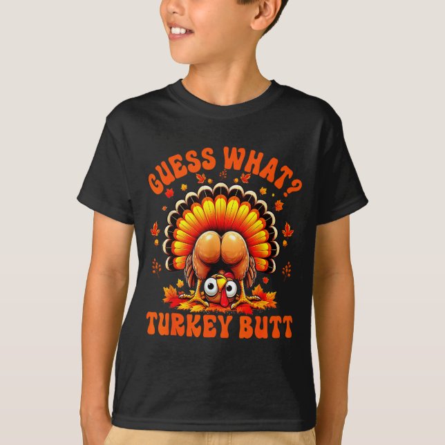 Funny Thanksgiving Guess What Turkey Butt Couples  T Shirt (Framsida)